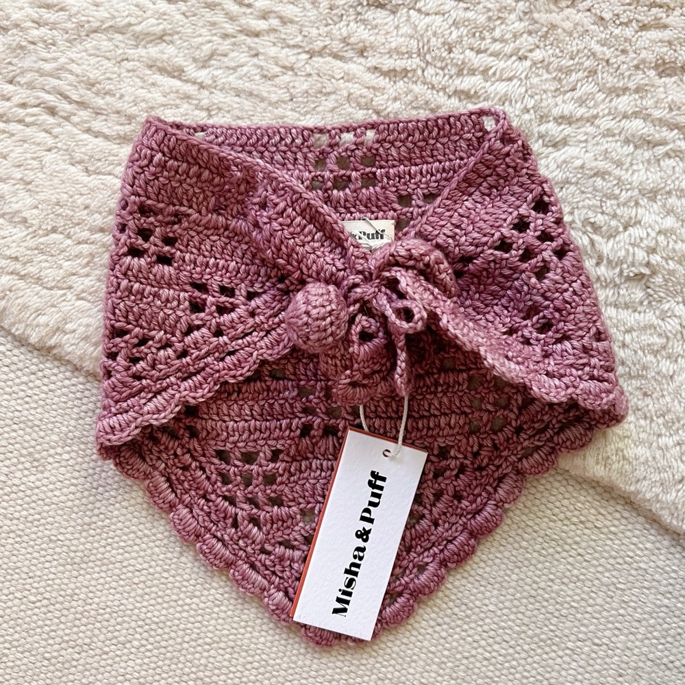 Misha & Puff Wool Kerchief Crochet Knit Scarf Handmade OS Kid Adult Antique Rose